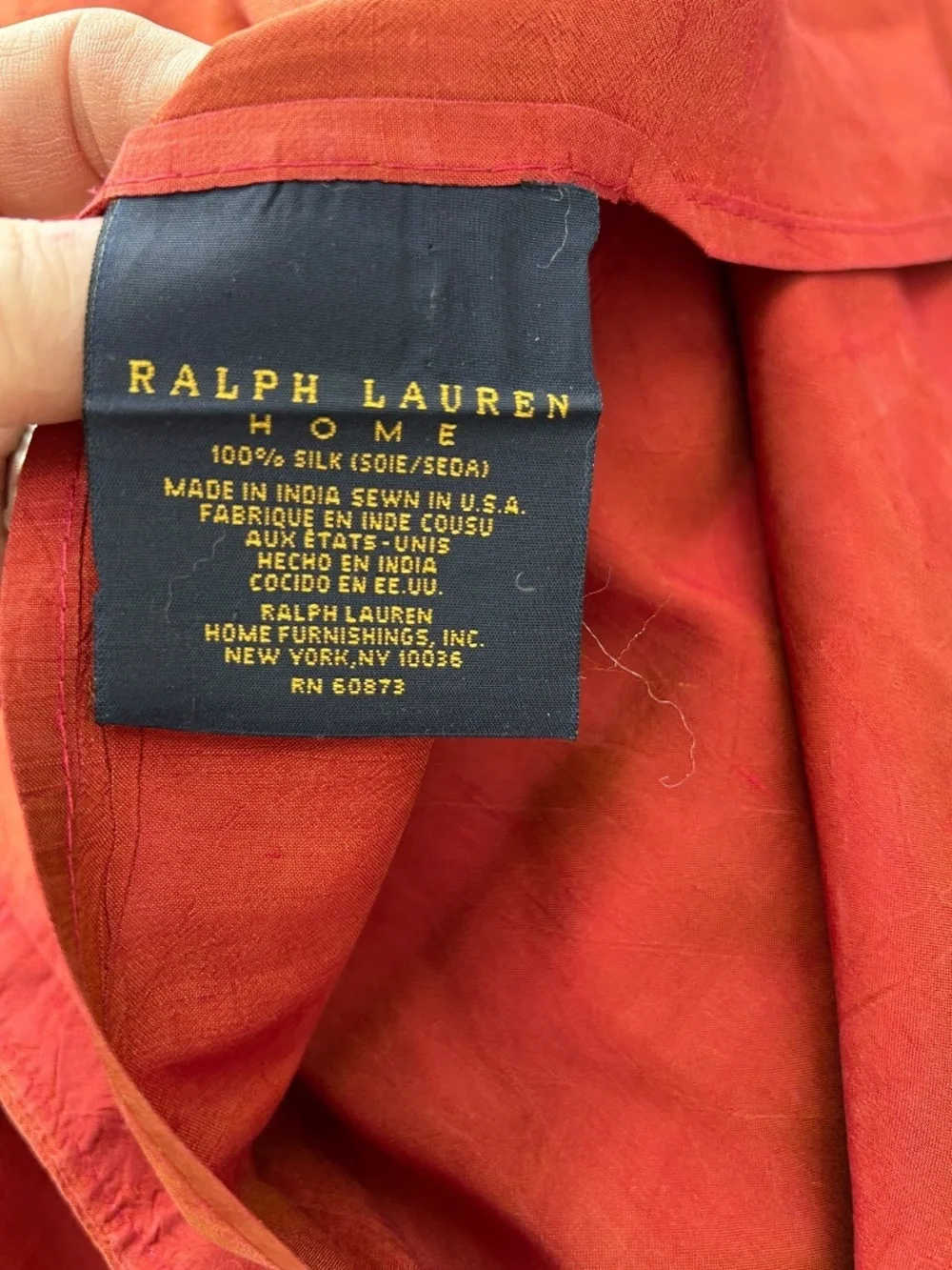 Ralph Lauren burnt orange 100% silk shantung raw PAIR standard pillow cases